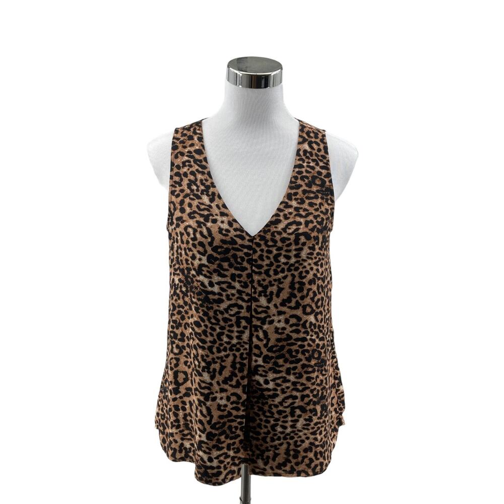 Daniel Rainn Tank Top Womens Small Brown Leopard Print Deep V Neck Drape Front
